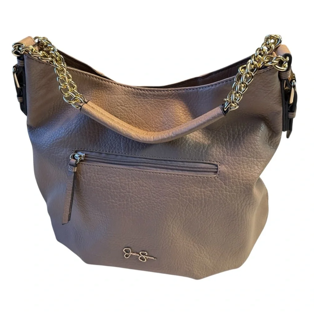 Jessica Simpson Elegant Modern Tan Taupe Shoulder Bag Purse Chain Handle CLEAN